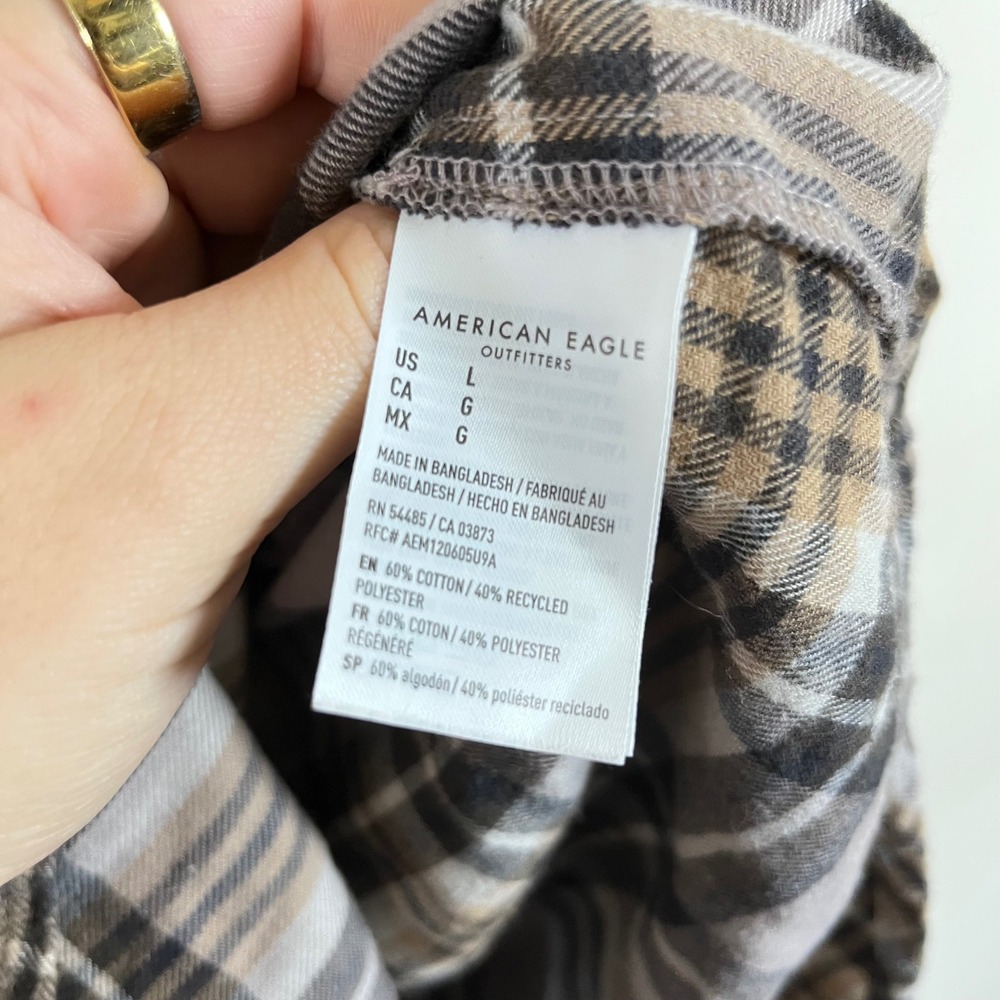 American Eagle Outfitters Plaid Flannel Button Down Shirt Neutral Gorpcore Large - Picture 7 of 7